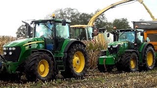 Krone BigX 650 met John Deere 6210R 7820 en 7930 aan het mais hakselen [upl. by Shauna]