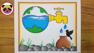 How to Draw Save Water Save Earth Poster  Save Water Save Earth Drawing  Save Nature Drawing [upl. by Aeynod]