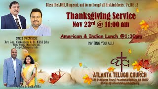 Atlanta Telugu Church Service Nov 23 2023  Thanks Giving Service [upl. by Ban]