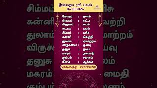 இன்றைய ராசிபலன் 04102024  Daily Rasi palan Tamil  Daily Horoscope  Indraya Rasi palan [upl. by Nnayrb]