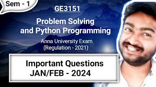 Problem Solving and Python Programming Important questions in Tamil GE3151 JanFeb  2024 Exam [upl. by Ffoeg]