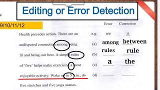 Editing  Error Detection  Tricks and practice questions  class 9101112 [upl. by Lyrak]