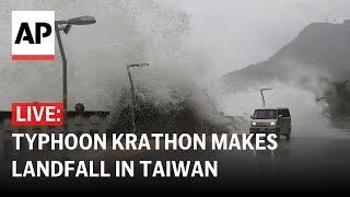 LIVE Typhoon Krathon makes landfall in Taiwan [upl. by Sllew]