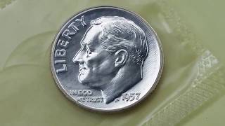 1957 PROOF SILVER ROOSEVELT DIME CELLO FROM US MINT PROOF SET AND MAILING ADDRESS HAS NOW CHANGED [upl. by Eiramannod121]