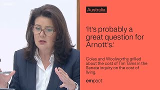 Its probably a great question for Arnotts’ Coles and Woolworths grilled over Tim Tams prices [upl. by Koo664]