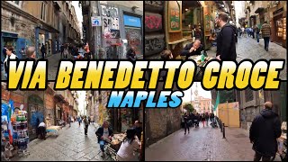 Naples Walking Tour VIA BENEDETTO CROCE  Naples  Italy 4k [upl. by Ramu]