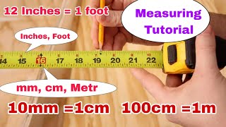 How to use Measuring tape  Full Tutorial for meter tape in mm cm inches and foot much in inches [upl. by Ahern]