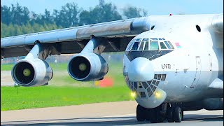 Belarusian IL76 metallic sound of engines and warm up before takeoff [upl. by Odnanreh]