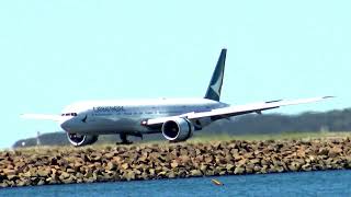 Boeing 777300ER Landing of Cathay Pacific CX101 at Sydney Airport [upl. by Sordnaxela]