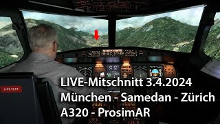 LiveMittschnitt – München  Samedan LSZS  Zürich – A320 ProSimAR [upl. by Euqinimod644]