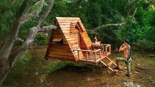 Build an Amazing Shelter Cabin on the Water Survival Camping Tree House Catch and Cook [upl. by Nylzzaj861]