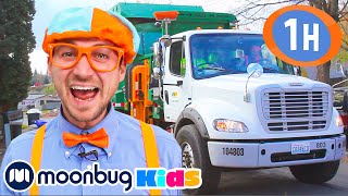 🚛 Caminhões de Lixo e Reciclagem com Blippi 🚛  1 HORA DE BLIPPI  Moonbug Kids em Português [upl. by Latreese384]