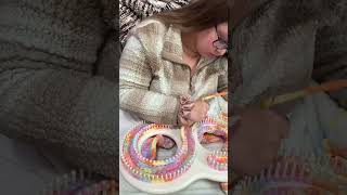 Loom knitting ASMR I’m making a throw blanket  shortsfeed loomknitting loomknit [upl. by Prudi]