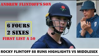 Andrew Flintoffs son Rocky Flintoff 88 Runs Highlights  Lancashire vs Middlesex One Day Cup 2024 [upl. by Ai12]