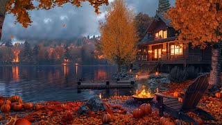 Lakeside Ambience🍁Crackling Fire Crickets Winds and Distant Thunder Sounds to SleepRestRelax [upl. by Surovy510]