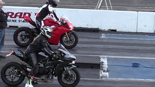 H2 Ninja vs Ducati Panigale V4 drag race [upl. by Valda]