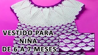 Vestido tejido a crochet para niña de 6 a 7 meses en punto piñas y abanicos paso a paso [upl. by Gasser179]