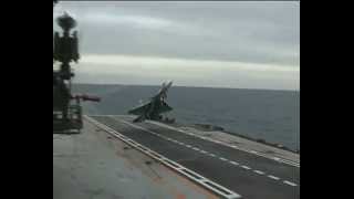 Sukhoi Su33 FlankerD aborted aircraft carrier landing [upl. by Yarled]