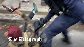 French protester needed testicle amputating after being struck by police during clash [upl. by Lladnew837]