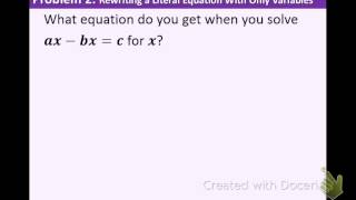 Algebra 1 25 Literal Equations and Formulas [upl. by Alliuqat]