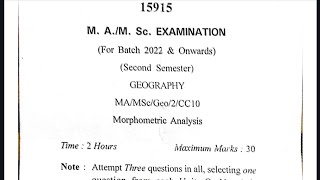 MSc 2nd Semester Geography Question Paper Morphometric Analysis 2022 [upl. by Keeton]