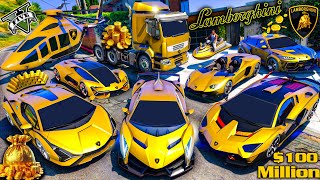 GTA 5  Stealing 100000 SUPER LAMBORGHINI GOLD CARS with Franklin  GTA V Real Life Cars 129 [upl. by Imeka]