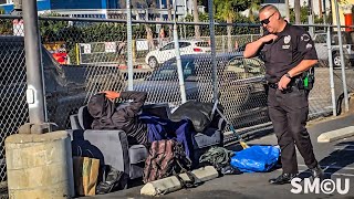 LAPD Officer Wakes Homeless Man Sleeping on a Sofa as Venice Cleanup Operation Commences [upl. by Albertson]