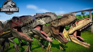 INDORAPTOR VS INDOMINUS REX VS TREX VS GIGANOTOSAURUS  JURASSIC WORLD EVOLUTION [upl. by Edson]