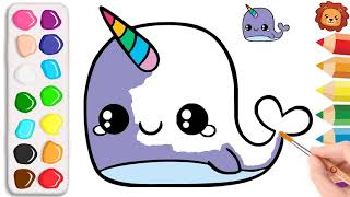 Comment dessiner et colorier une licorne baleine kawaii  Tutoriel facile pour débutants [upl. by Noiemad667]