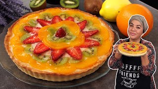 🥧 TARTA de frutas con crema pastelera 🍓🥝😍 [upl. by Ayalat431]