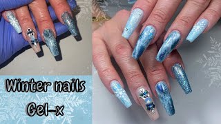 Winter nails design  Gelx winter nails  how to marble on gelx [upl. by Keever]