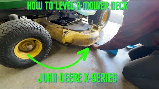 How to Adjust and Level your 48quot Mower Deck on a Xseries John Deere Lawn Tractor X300 X310 X320 [upl. by Llerrah]