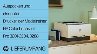 Auspacken und Einrichten  Drucker der Modellreihen HP Color LJ Pro 32013204 3288  HP Support [upl. by Yllom]