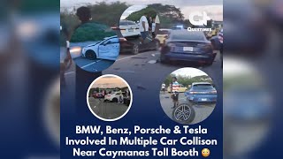 The Most Expensive Car Accident in Jamaica  Porsche Tesla Benz amp BMW on the toll No injuries [upl. by Desimone]