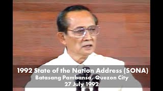 1992 State of the Nation Address SONA  Batasang Pambansa Quezon City  27 July 1992 [upl. by Wilburn]