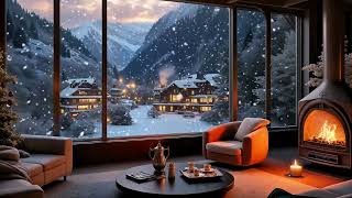 Cozy Winter Chalet with Mountain View  Crackling Fireplace amp Snowfall 8hrAmbience for Relaxation [upl. by Reace34]