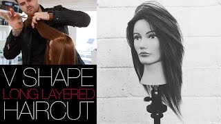 VSHAPED HAIRCUT  How To Cut A Long Layered V SHAPE Haircut  MATT BECK VLOG 22 [upl. by Anauqat986]