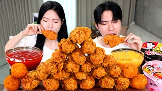 ASMR MUKBANG 직접 만든 불닭볶음면 후라이드 치킨 치즈볼 먹방 amp 레시피 FRIED CHICKEN AND FIRE NOODLES EATING [upl. by Hsirrehc]