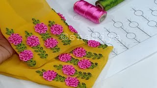 Amazing hand embroidery Ring knot flower sleeve design for kurti salwareasy sleeve embroidery [upl. by Porty601]