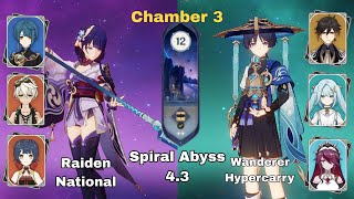 F2P 1 YEAR ACC Raiden National amp Wanderer C1R1 HYPERCARRY Spiral Abyss 43  Genshin Impact [upl. by Pacian]