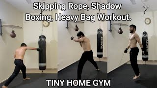 Boxing Workout in Tiny Home Gym  Boxing Skills Endurance and Footwork [upl. by Warford271]