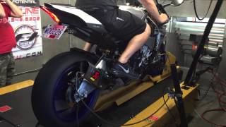 2015 yamaha R1M akrapovic exhaust base dyno run [upl. by Inahpit]