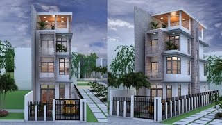 Narrow House 4 Stories House Plan Design SketchUp  render [upl. by Nerat266]