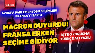 Avrupa Parlementosu seçimleri sonrası Macron Fransa Meclisini feshettiğini duyurdu  Türkçe Altyazı [upl. by Arehs]