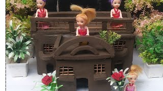 How to make easy cute doll house out of clay  clay house design DIY New design house [upl. by Bibi240]