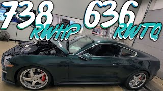 2019 Mustang Bullitt 730 rwhp Roush Supercharger DYNO WITH LONG TUBE HEADERS at Brenspeed [upl. by Yrrehc]