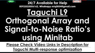 Taguchi L9 Orthogonal Array and SignaltoNoise Ratio’s using Minitab  Taguchi Optimization method [upl. by Daraj978]