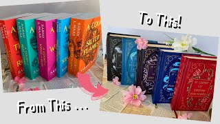 REBINDING The ACOTAR series by Sarah J Maas Into LEATHER Bound Books DIY Bookbinding [upl. by Auqenehs]