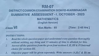 TS 6th class SA1 Exam 2023 Maths model paper  6th class SA1 exam Maths paper [upl. by Accemahs464]