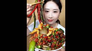 Its time to eat Another full bowl of peppers pickled chicken offal food eating [upl. by Zink]